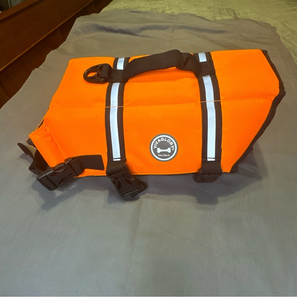 VIVAGLORY Dog Life Jacket - Size Medium  - reflective Orange Preowned